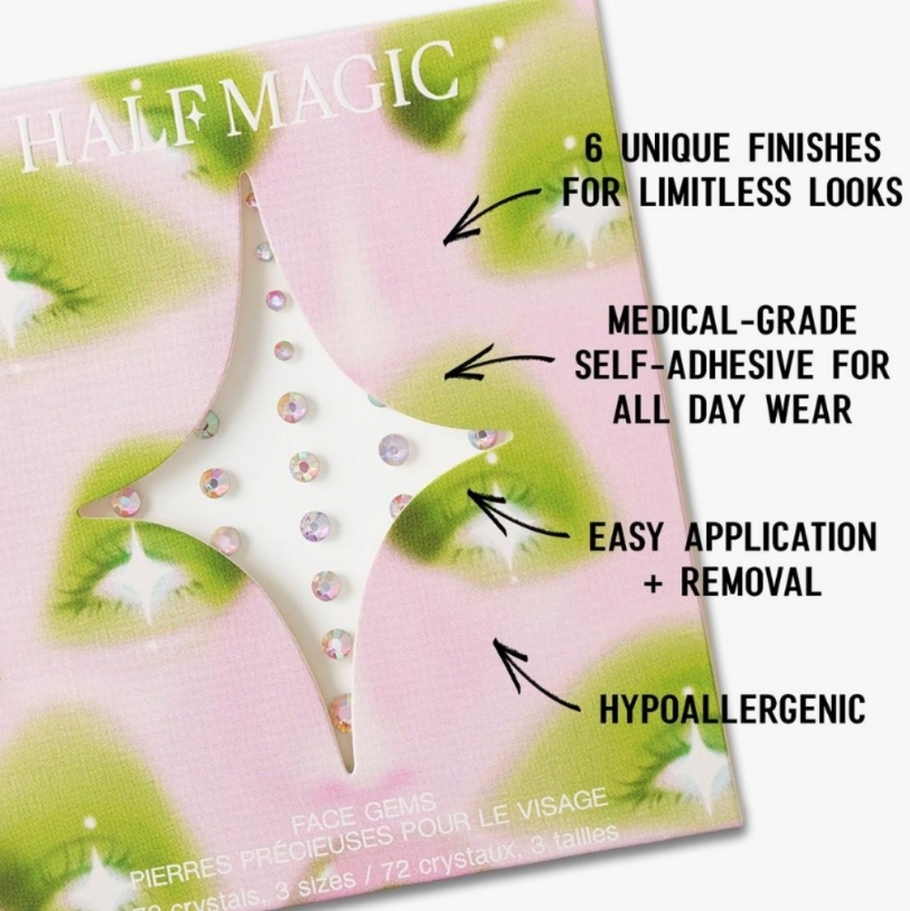 HALF MAGIC IRIDESCENT SPARKLE SELF-ADHESIVE FACE GEMS.